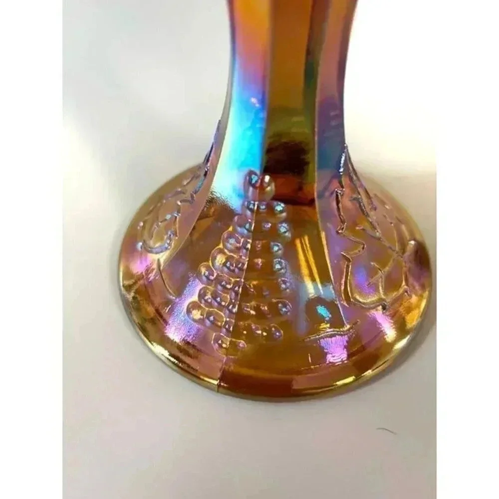 Vintage Amber Indiana Carnival Glass Iridescent Fruit Embellished Bowl